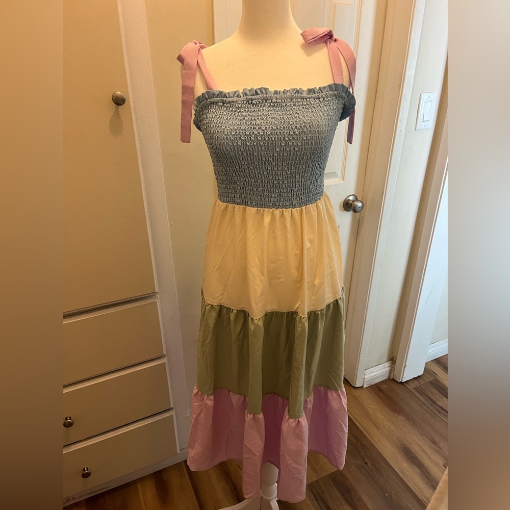 SHEIN Blue and Pink Maxi Dress